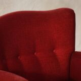 Pair of modern Danish lounge chairs, cherry red velvet, 1950s.