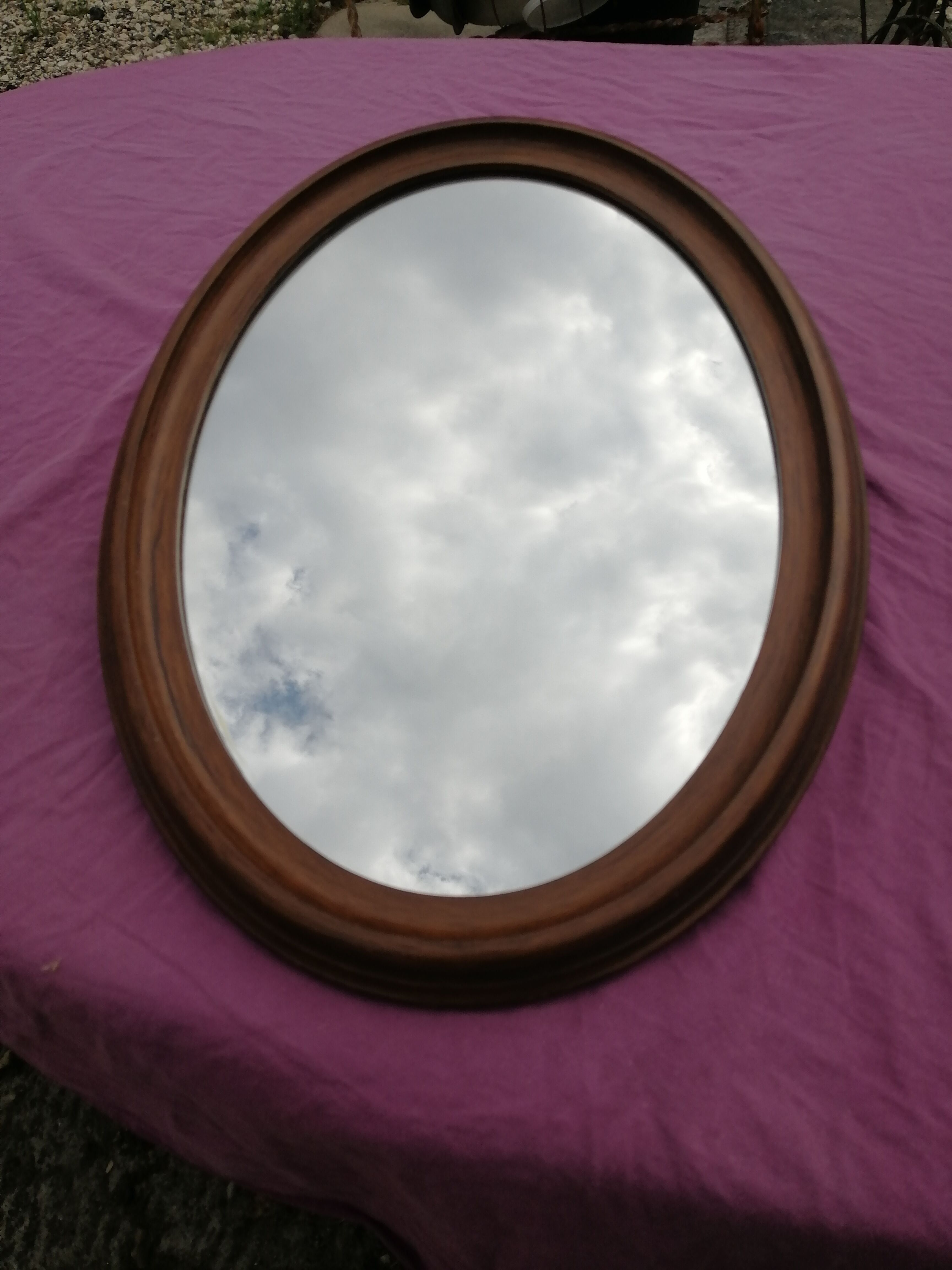 Wooden oval mirror