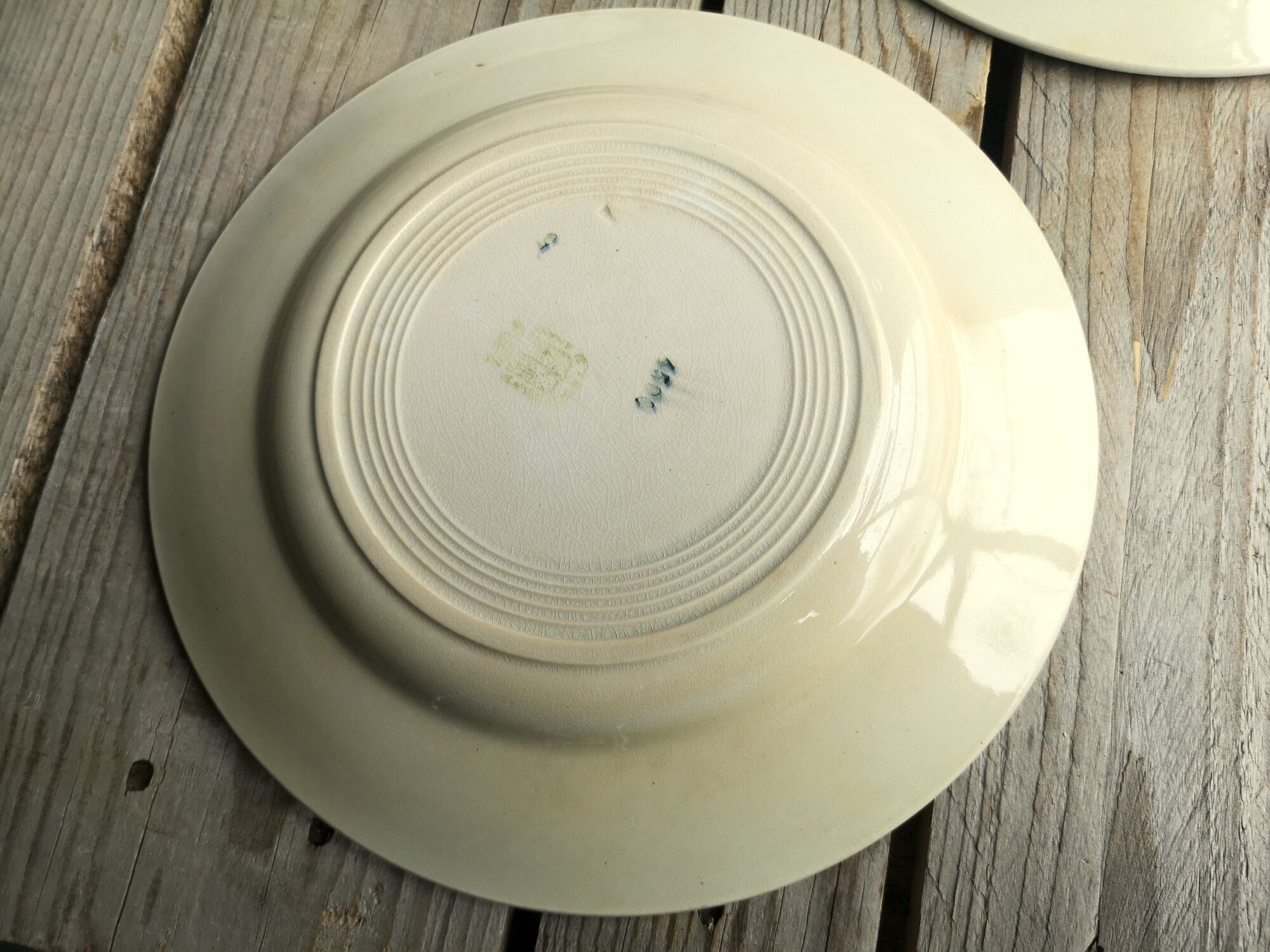 Lot of 5 old ceramic flat plates of Saint Amand green edry