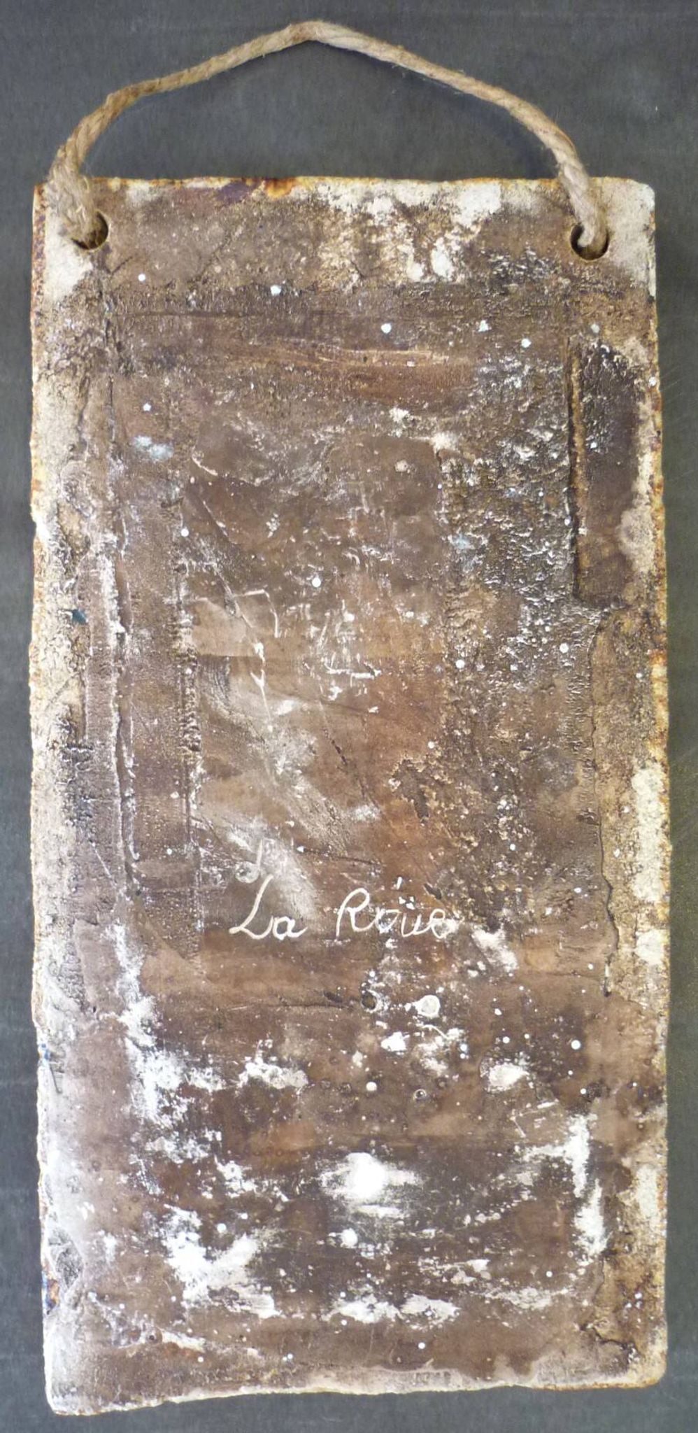 Wall mirror, glazed ceramic, signed La Roue Vallauris, vintage, 31.5 cm
