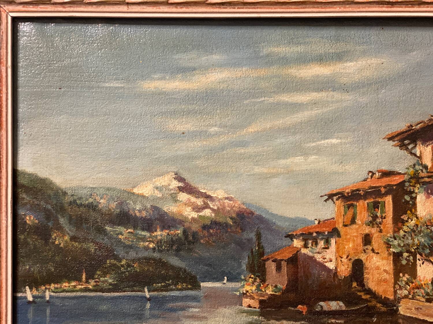 Old oil painting on canvas Gandria Switzerland Italy