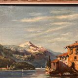 Old oil painting on canvas Gandria Switzerland Italy