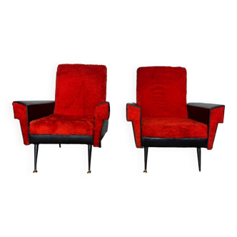 Vintage 1960s rockabilie moumoute red armchair sitting in Skai