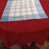 Nappe damassée blanche et bleue et 6 serviettes