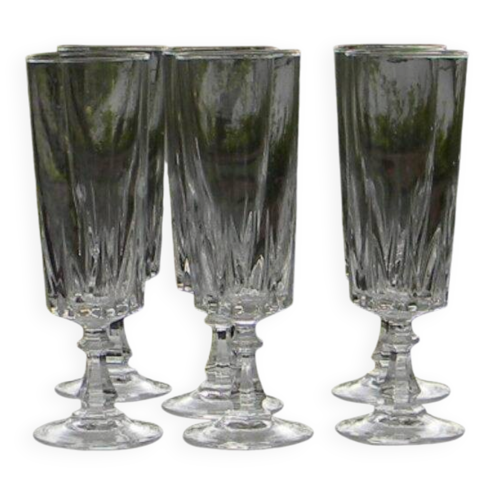 6 crystal champagne flutes from ARQUES. LOUVRE model.