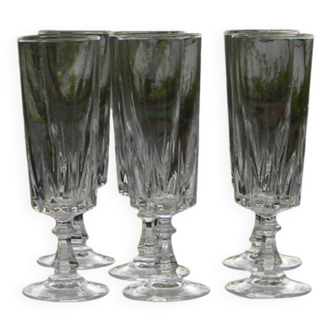 6 crystal champagne flutes from ARQUES. LOUVRE model.