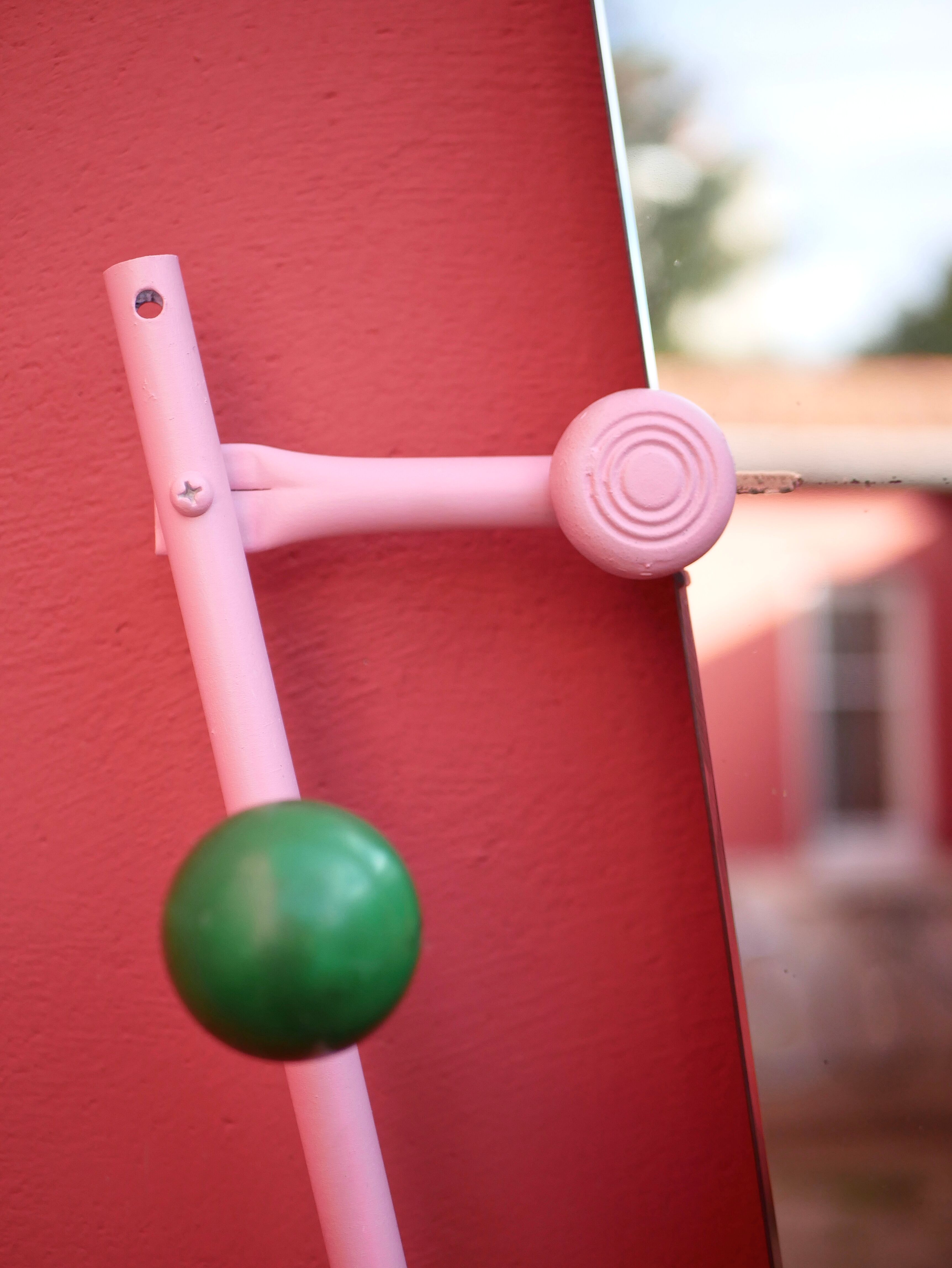 Standing coat rack with mirror, colored balls