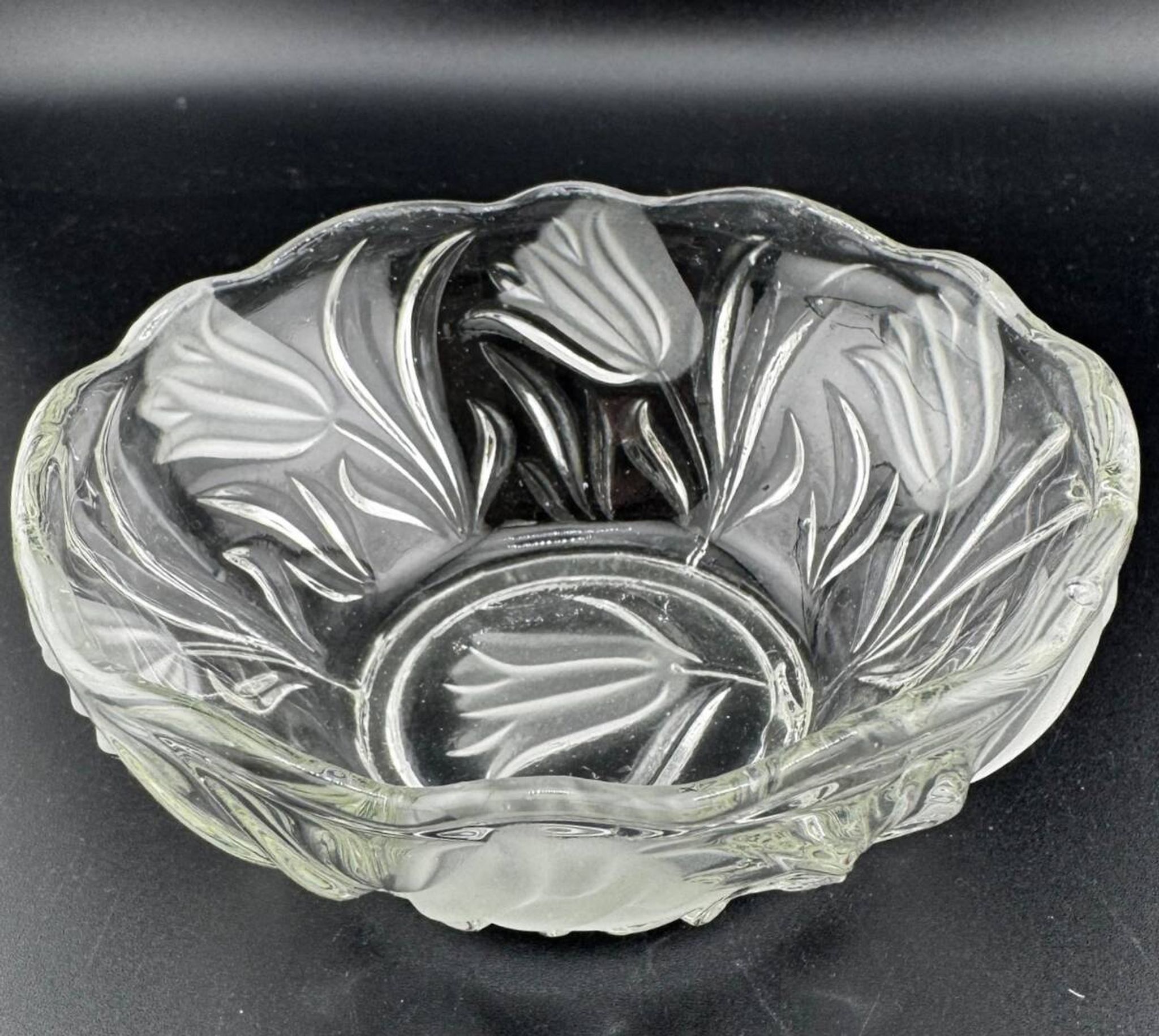 Small Pressed Glass Bowls with Frosted Tulip Decor - Vintage Bowls