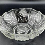 Small Pressed Glass Bowls with Frosted Tulip Decor - Vintage Bowls