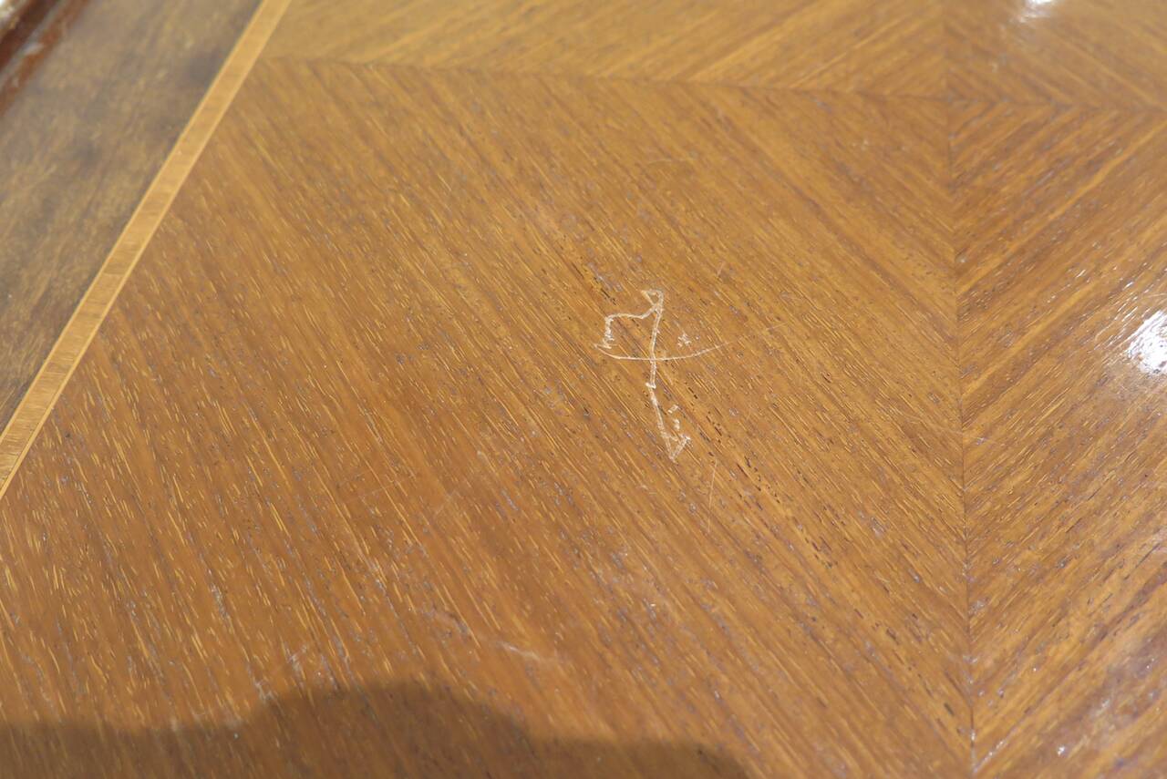 Marquetry table with display case