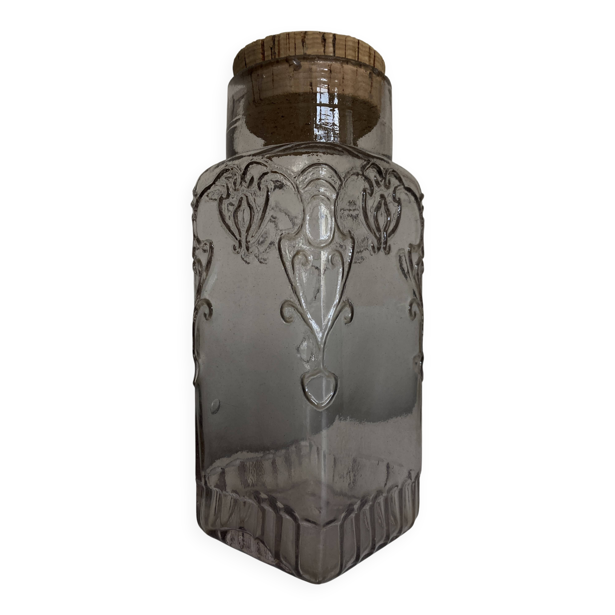 XL pressed glass jar 19th century cork stopper