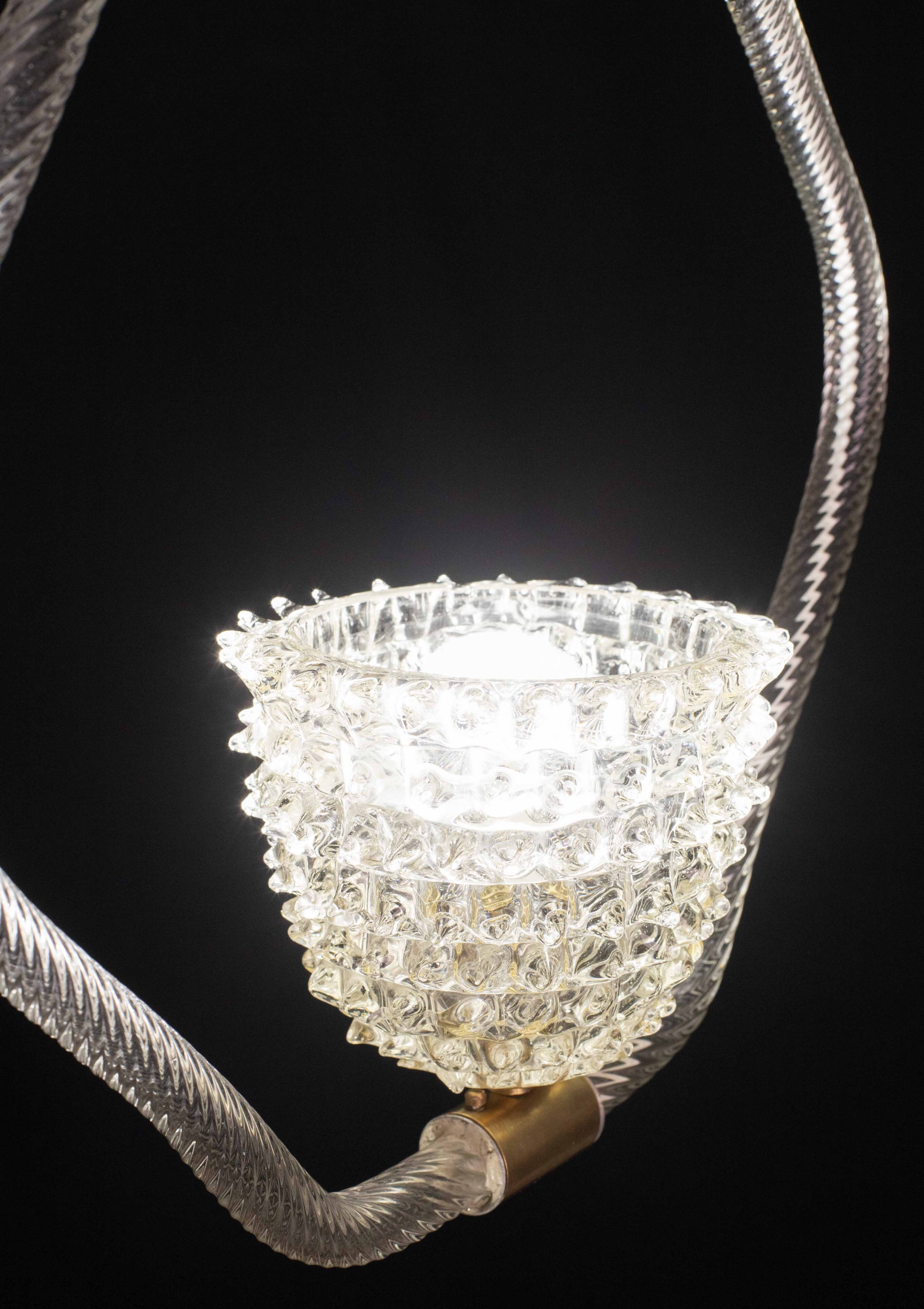 Charming clear rostrato Murano glass chandelier by Barovier & Toso, 1940s