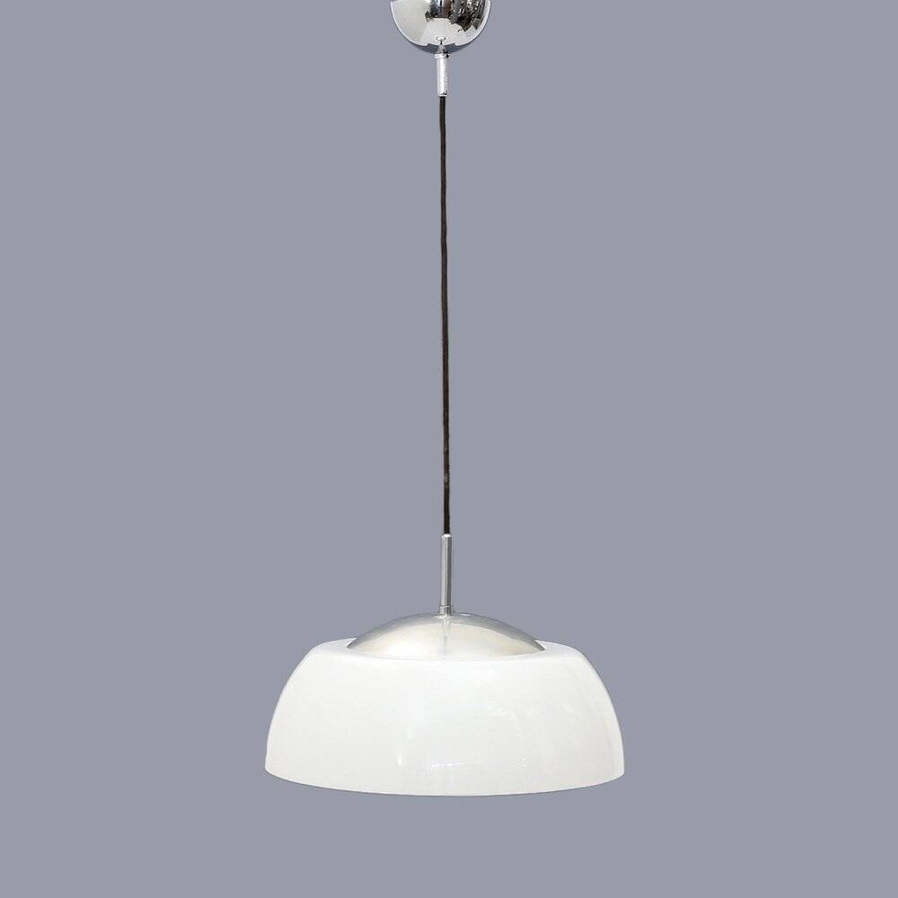 Chrome metal suspension, methacrylate and white glass, 1960s