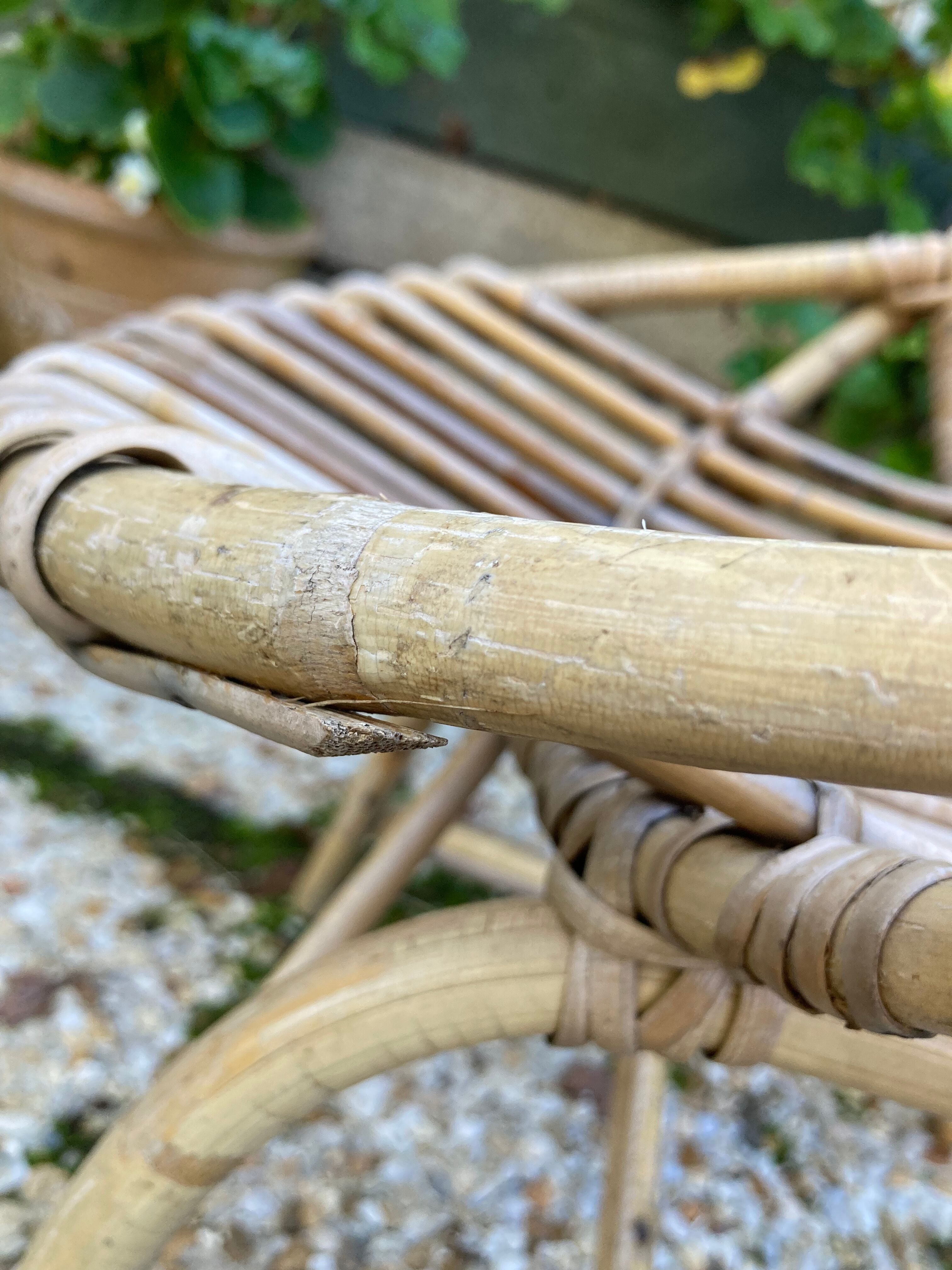 Set of 3 vintage rattan armchairs