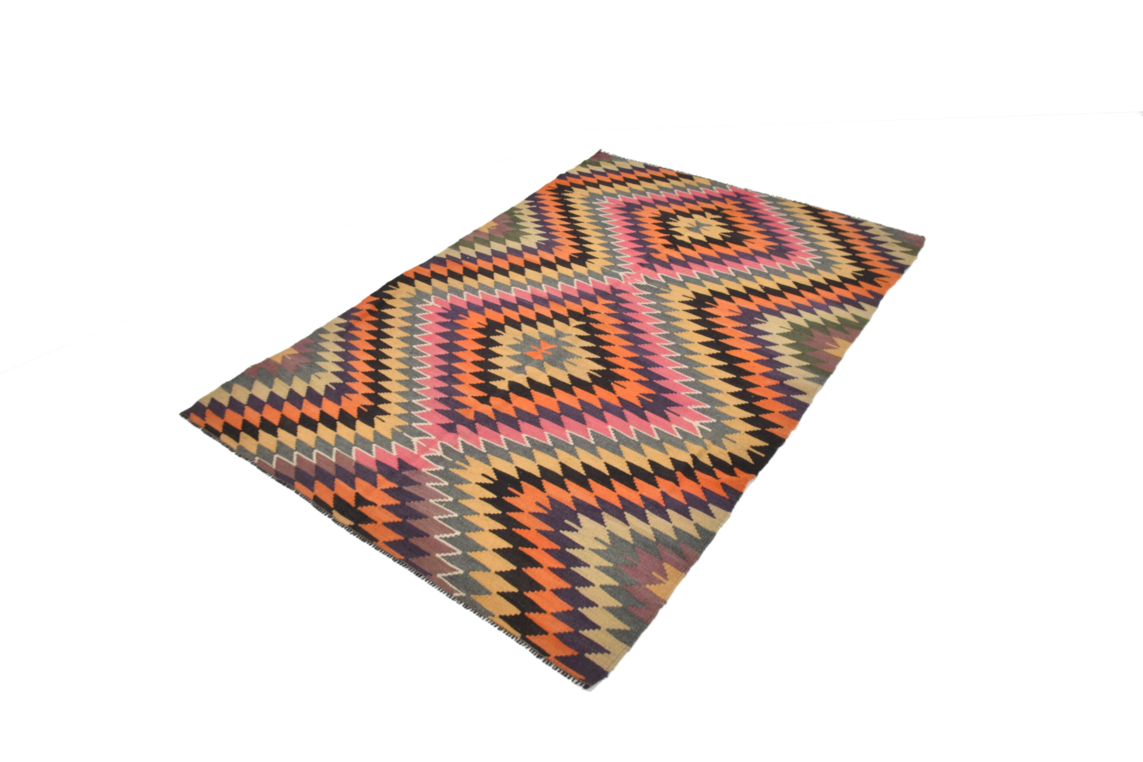 Multicolor Geometric Vintage Kilim Rug, 166x247Cm