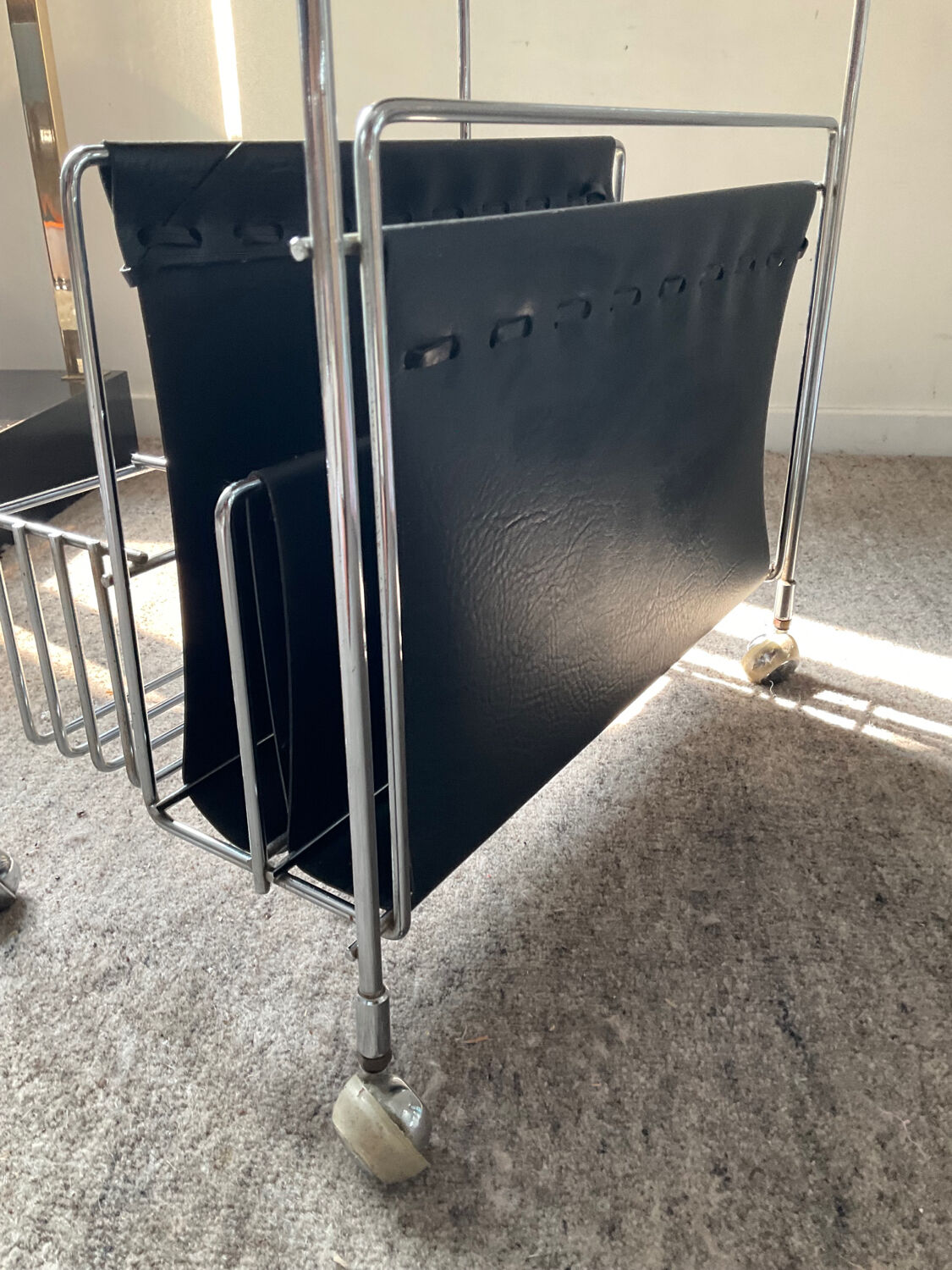 Vintage side table on wheels 60s