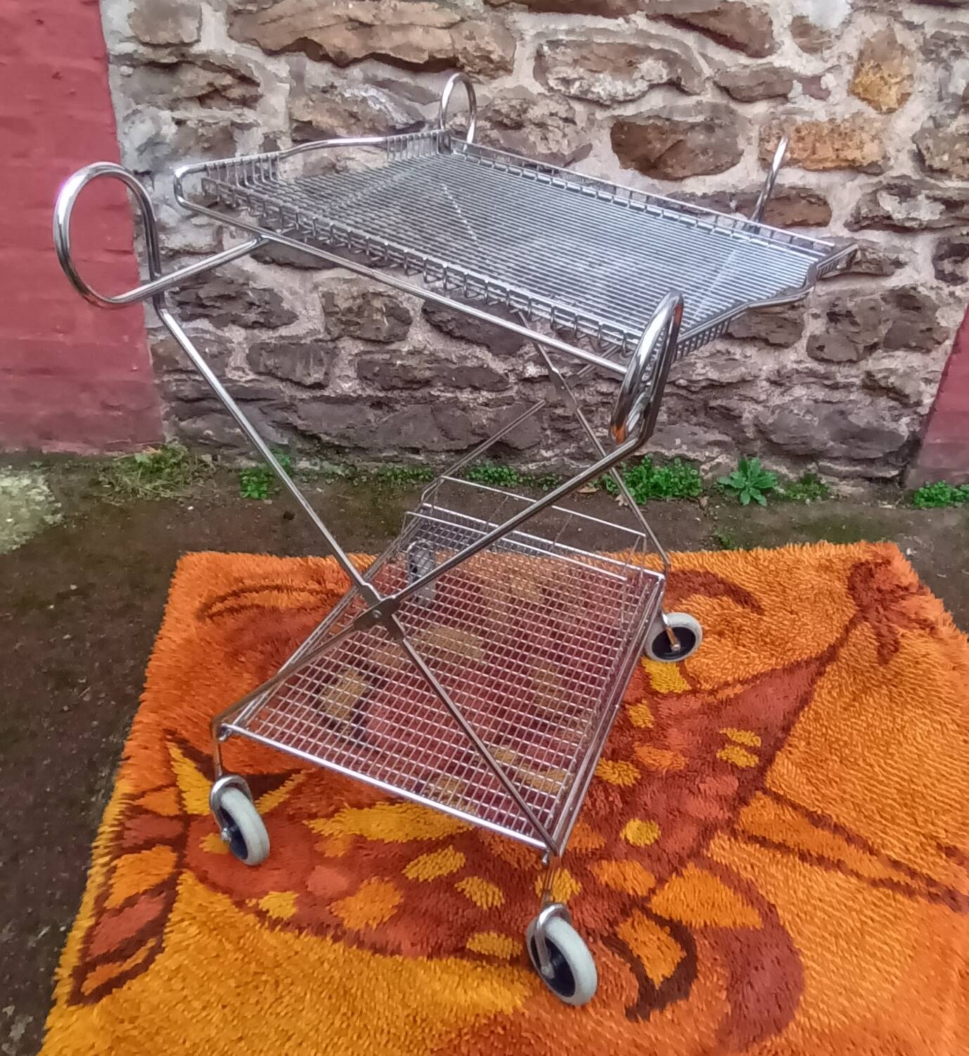 Chrome-plated metal serving cart, 1970s
