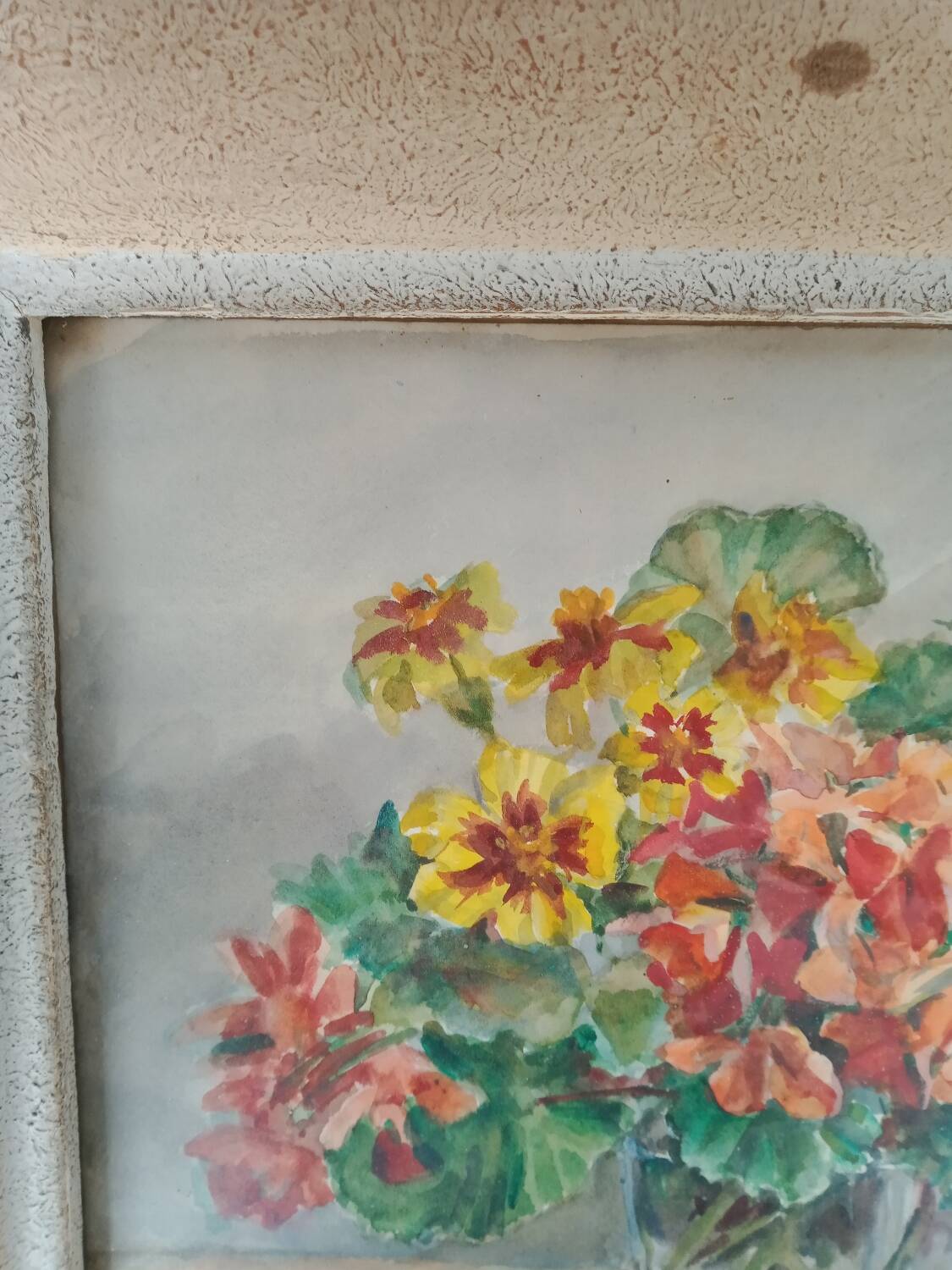 Watercolor painting bouquet of flowers signed old