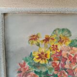 Watercolor painting bouquet of flowers signed old
