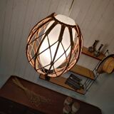 Vintage rattan and opaline pendant light
