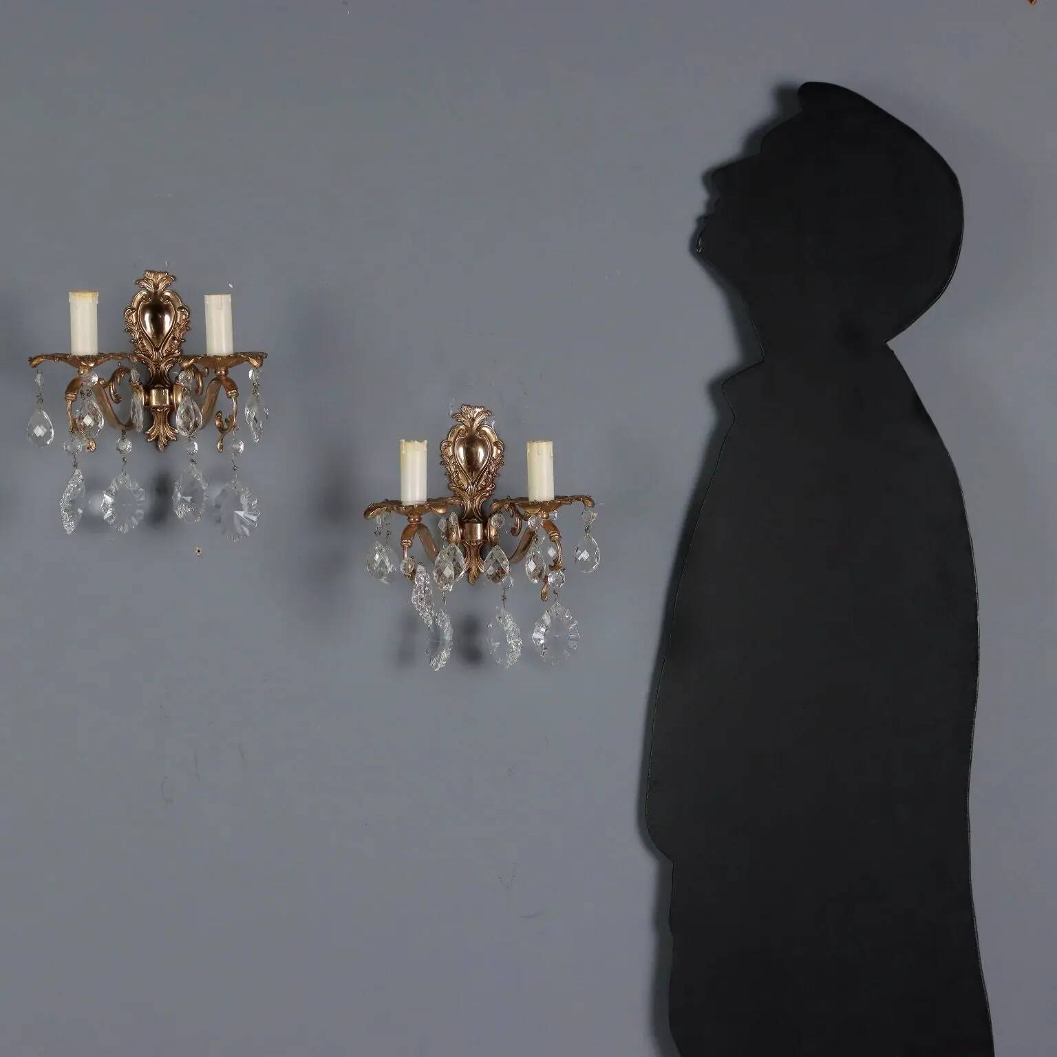 Antique wall sconces in Rococo style, bronze, Italy, 20th century.