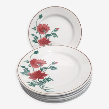 6 assiettes plates luxeuil hbcm fleurs et feuillages