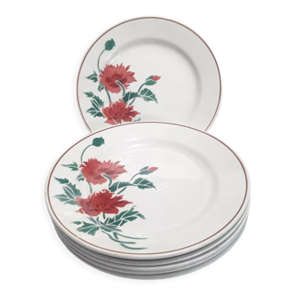 6 assiettes plates luxeuil hbcm fleurs et feuillages