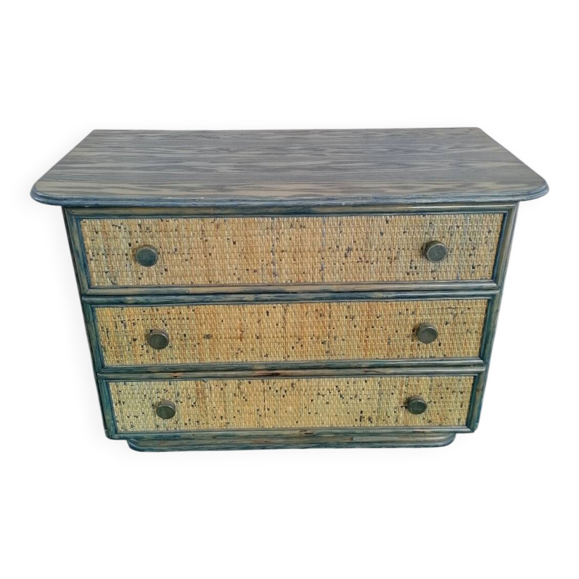 Maugrion chest of drawers in green and blue rattan