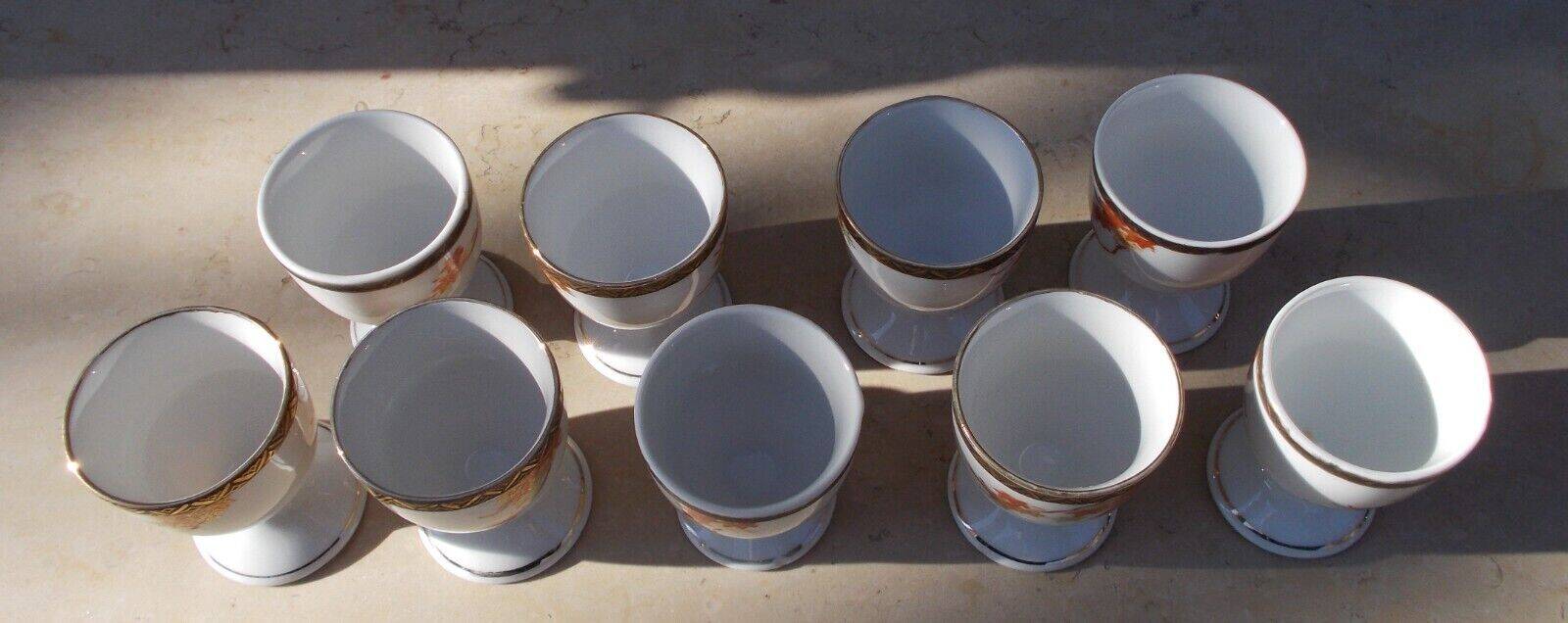 Vintage Japanese porcelain 8 egg cups with maple decor