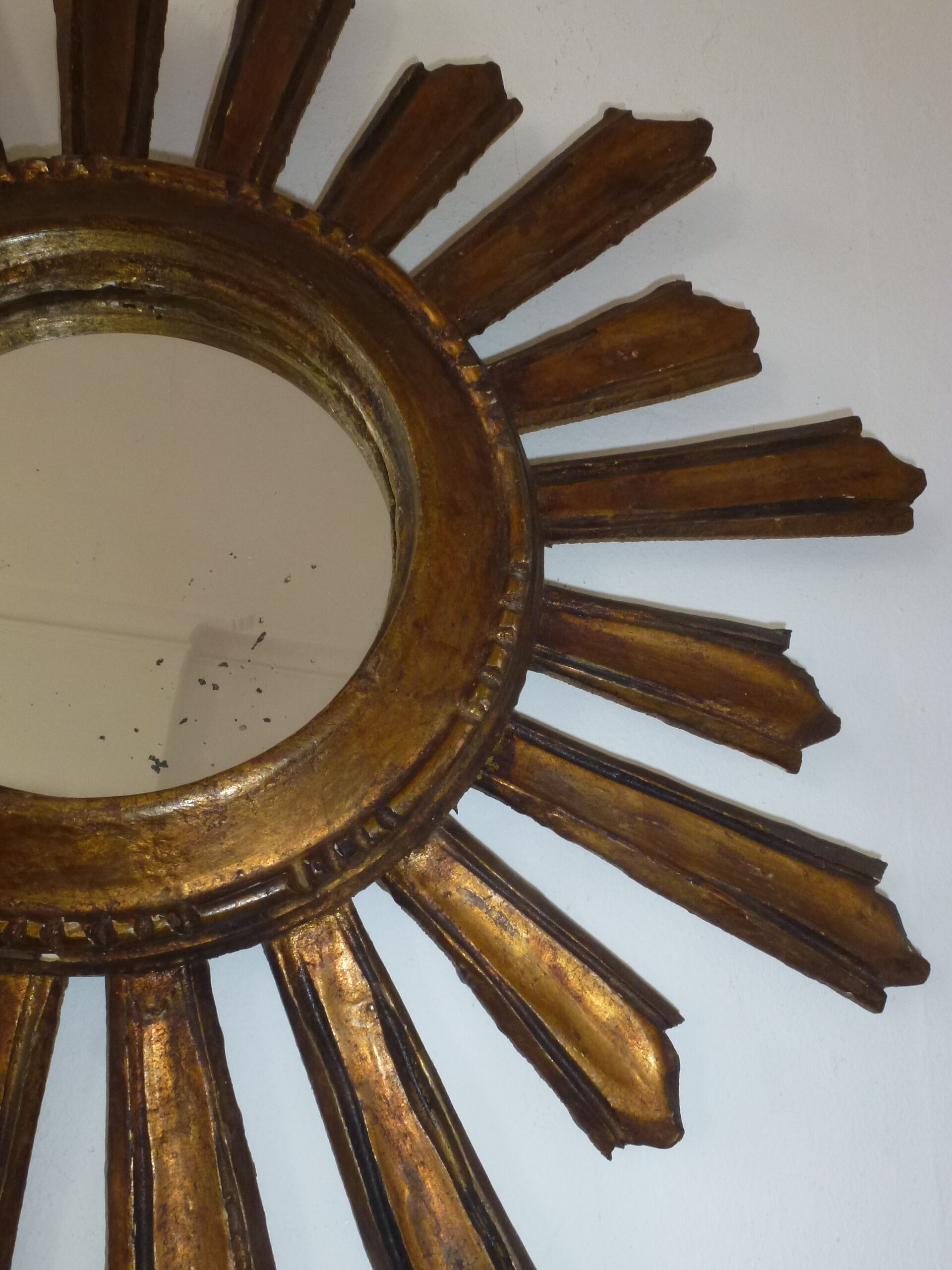 Old sun mirror gilded carved wood 50s-60s 49cm
