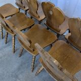 Set of 8 Vintage Tyrolean Heart Cutout Wooden Dining Chairs / Darker Brown