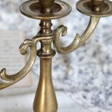 Antique 3-branch candelabra in patinated brass