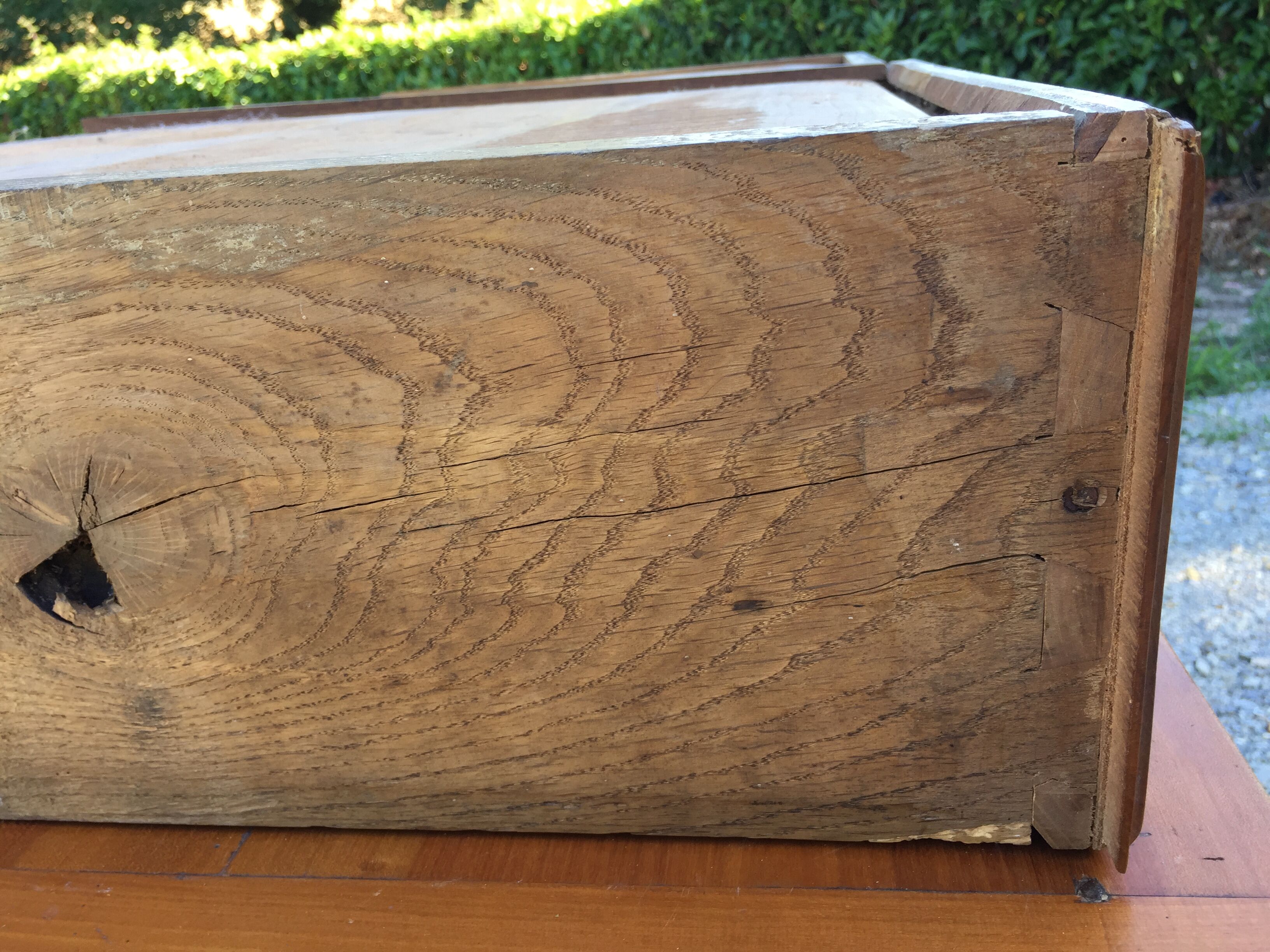 Old farmhouse table louis Philippe style in solid cherry with turned feet.