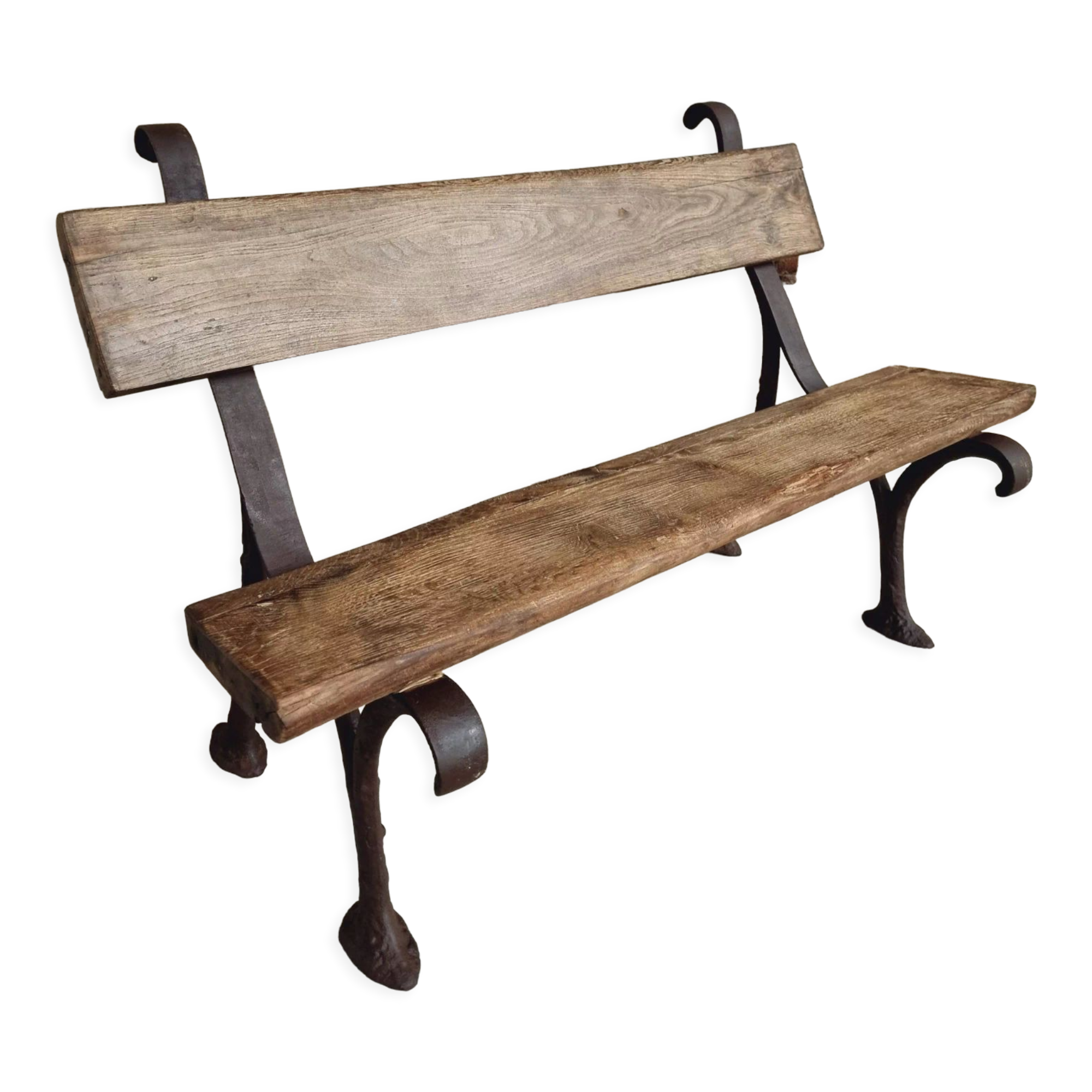 Antique garden bench park bench cast iron with oak