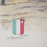 René LEVERD: Switzerland, Château de Colombier, original signed watercolour.