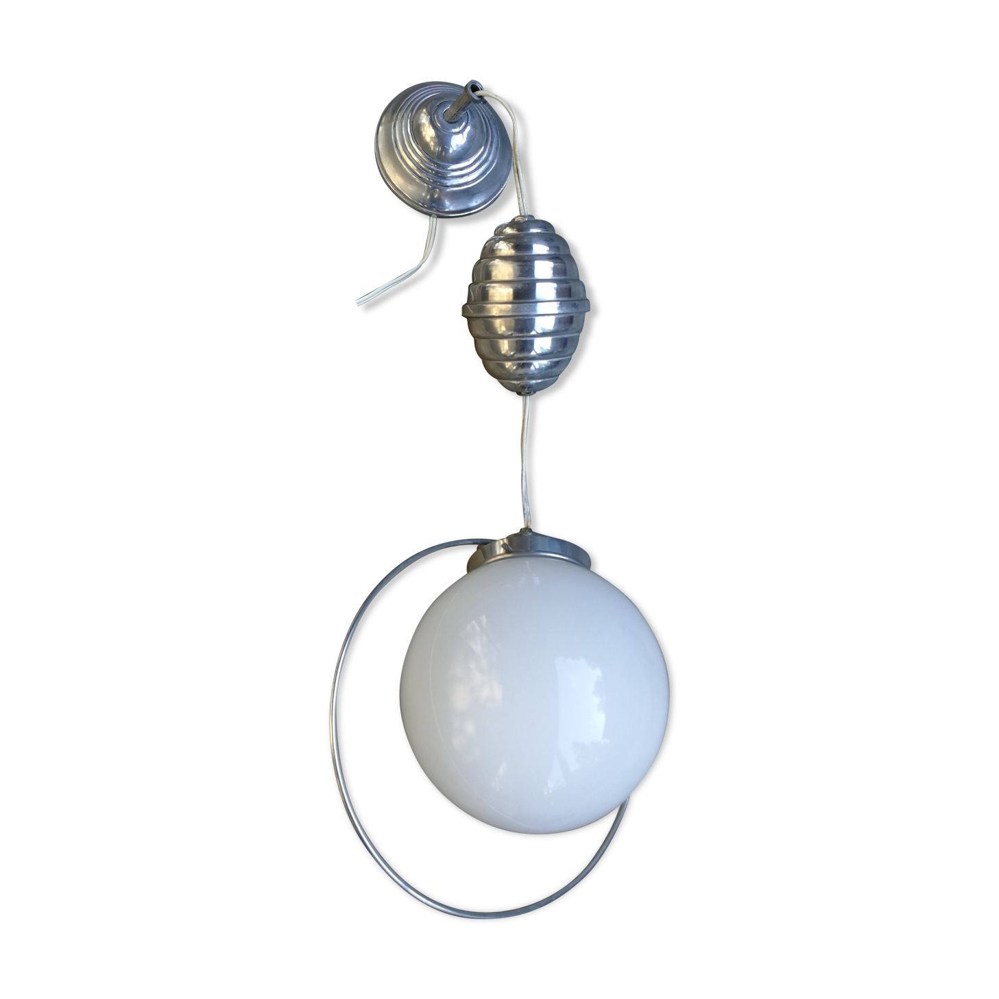 Opaline light hanging lamp with pulley