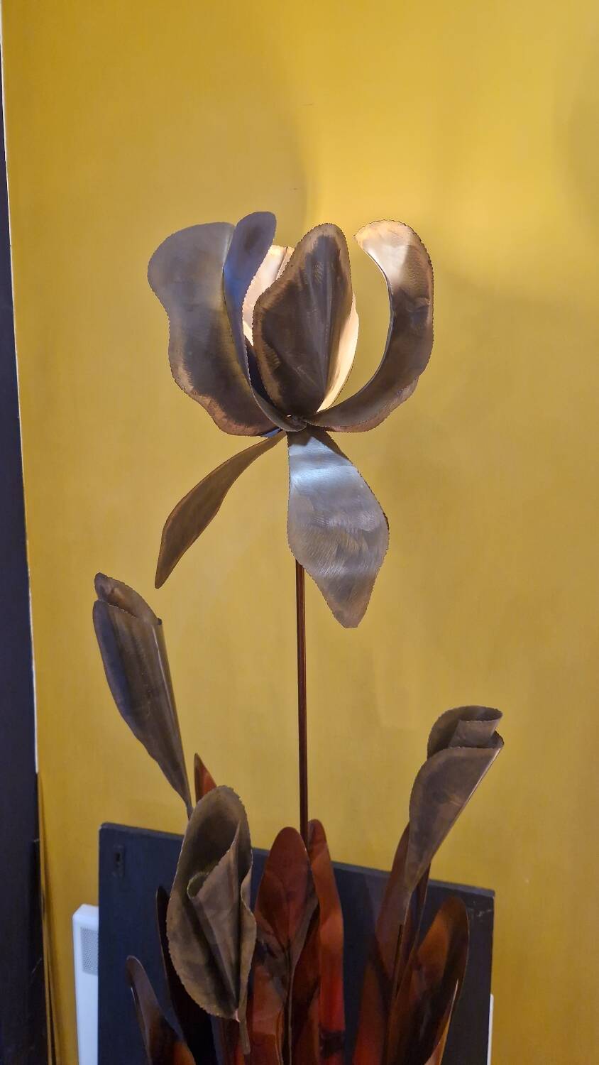 Henri Fernandez Floral Floor Lamp in Gold Metal