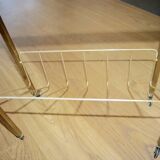 Vintage side table with brass and glass magazine rack