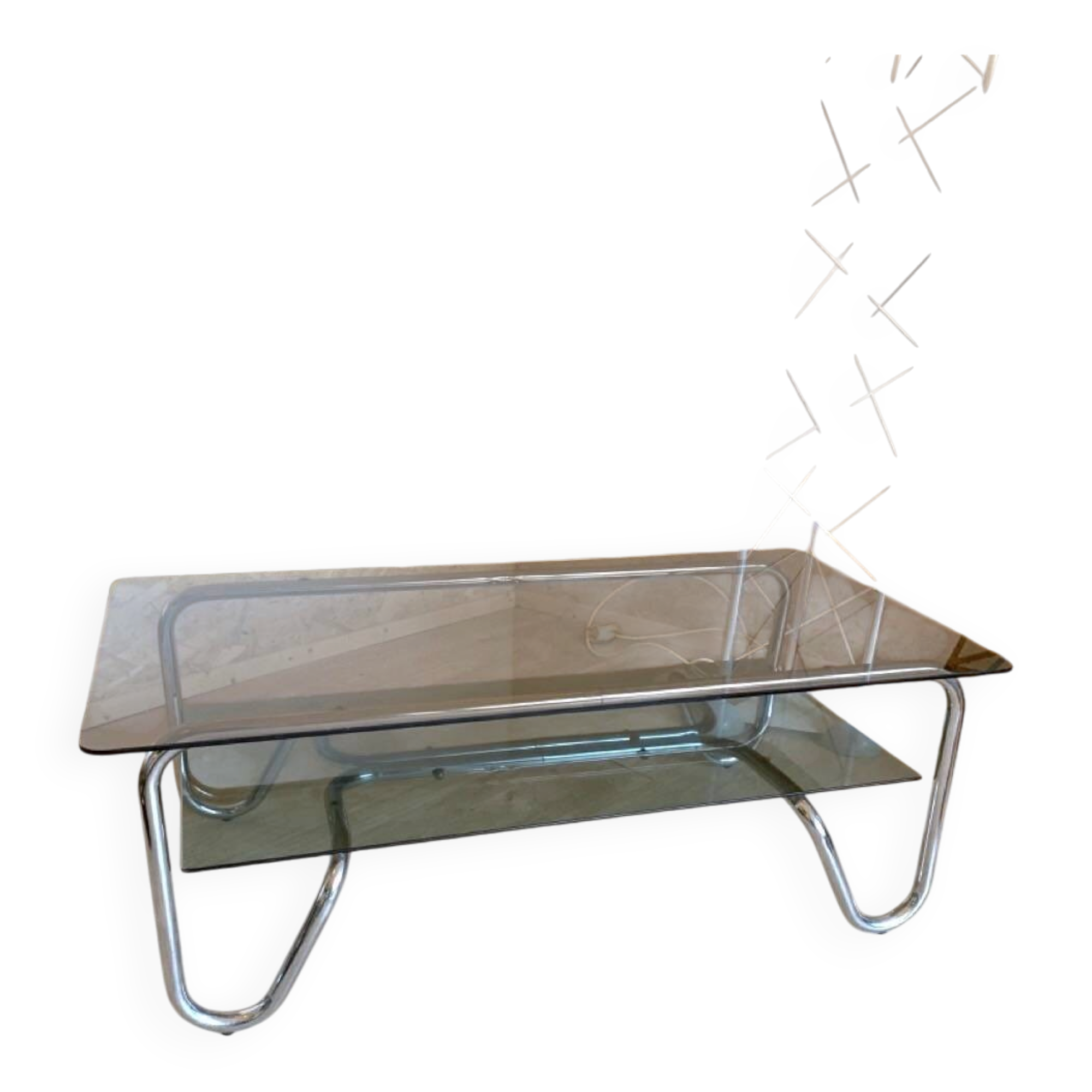 Chrome and smoked glass coffee table in BAUHAUS style.