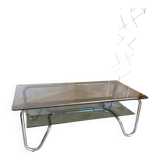 Chrome and smoked glass coffee table in BAUHAUS style.