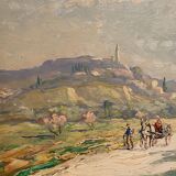 Landscape painting view of the village of Angles Gard Avignon Hurard 1887-1956