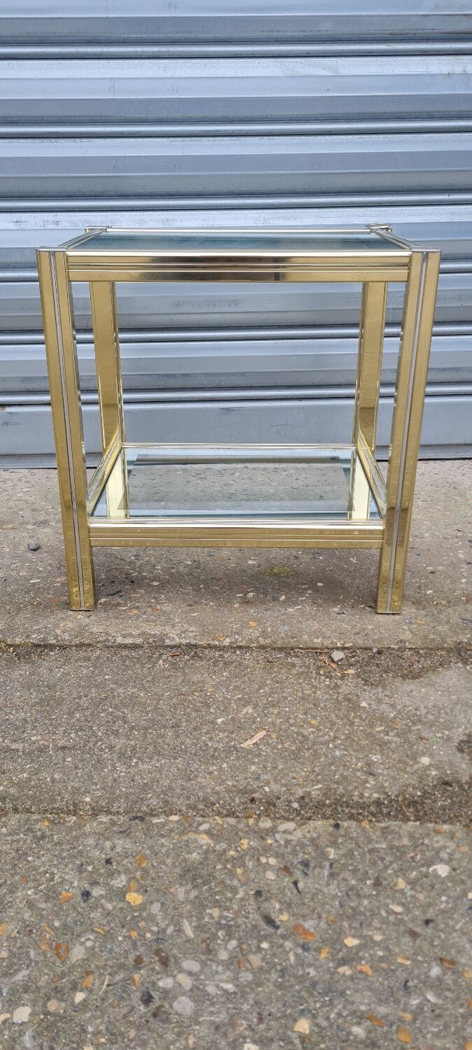 Side table in gold metal and chrome