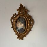 Italian baroque frame with portrait painted on silk.