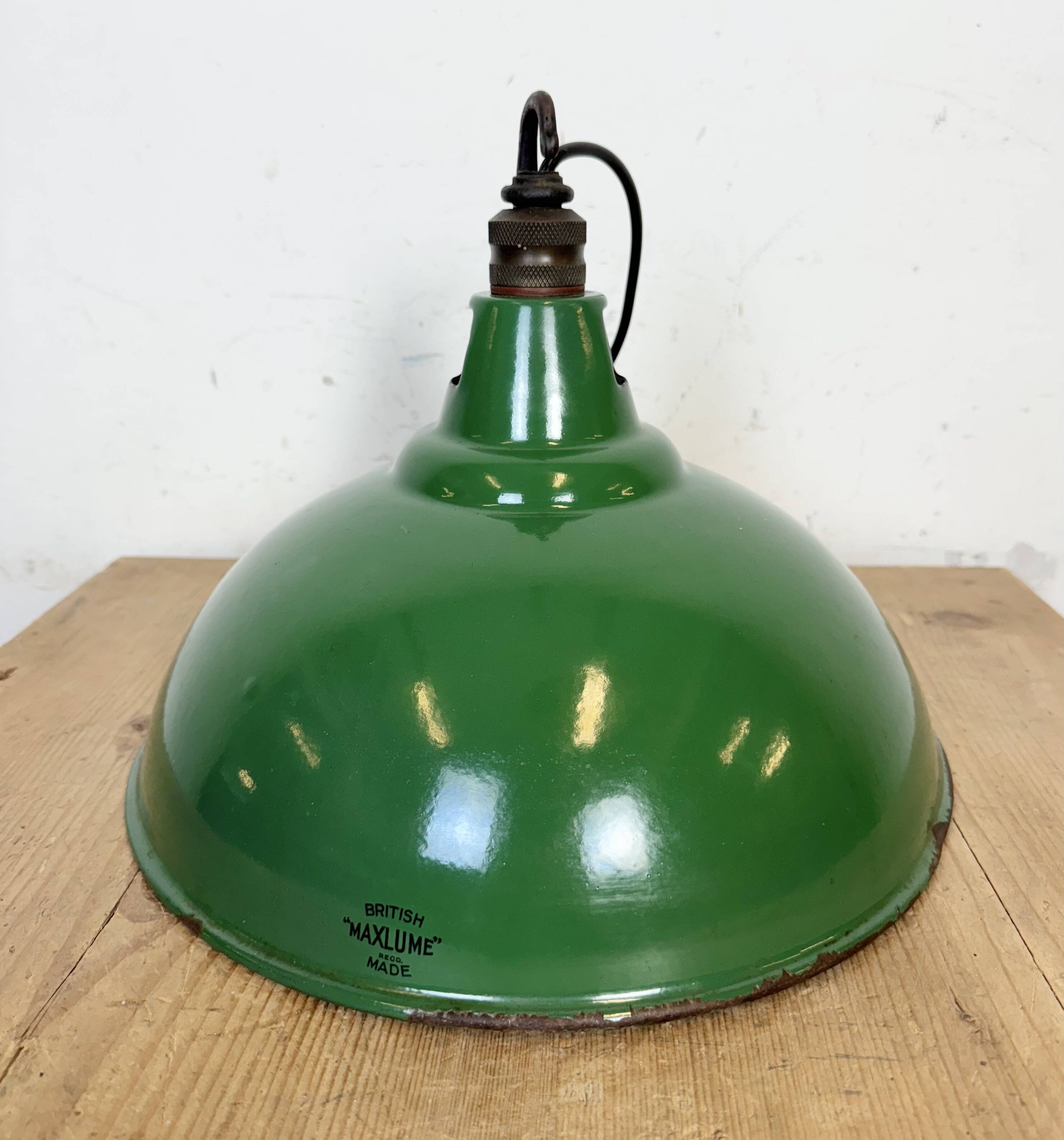 Industrial British Green Enamel Factory Pendant Lamp from Maxlume, 1960s