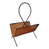 Metal and rattan magazine rack