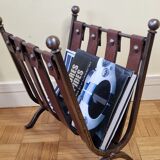 Magazine door in leather and forged metal, brutalist, 50s