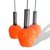 Orange Lucite Spaghetti 3 light cascading chandelier lamp