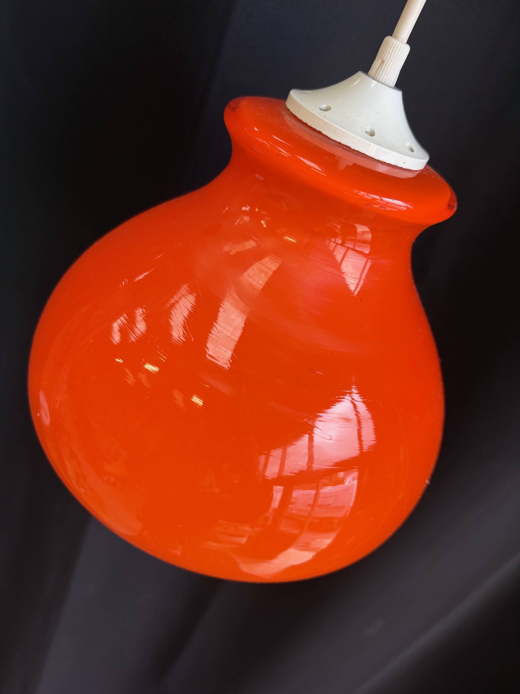 Vintage orange opaline pendant light – 70s retro chandelier