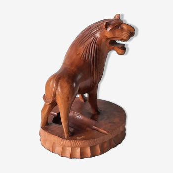 Ashtray carved wood lion standing 20th