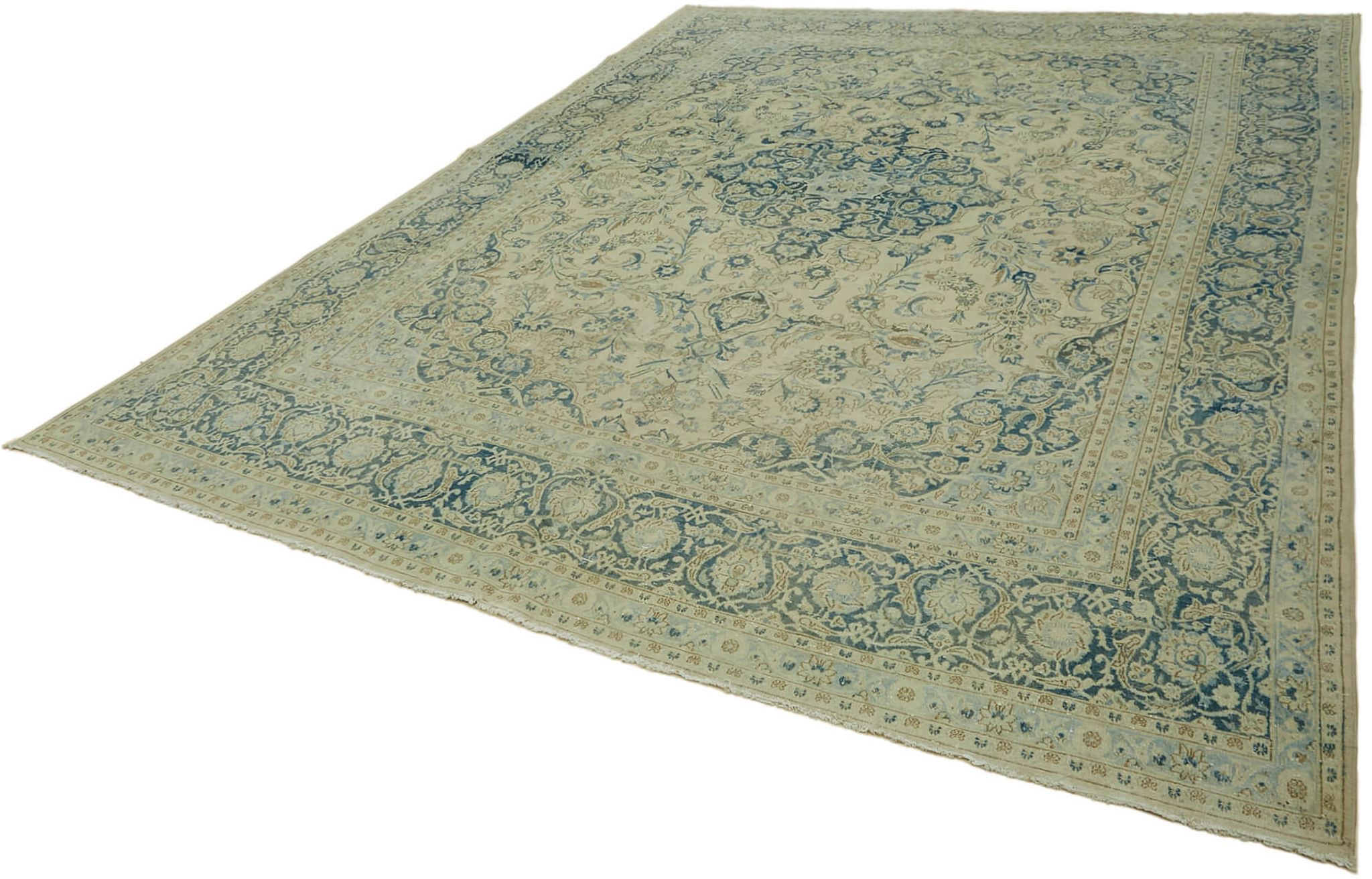 Hand-Knotted Persian One of a Kind 1970s 270 cm x 366 cm Beige Wool Carpet